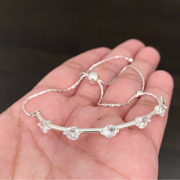 Silver-tone CZ Cubic Zirconia Slider Bolo Bracelet - Picture 12 of 14